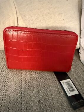 Red Croc-Embossed Zip Wallet - Women